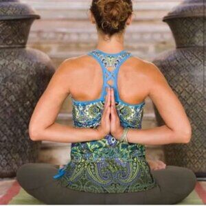 Athleta tops tank Tic-Tac Toe Racer back paisley blue Medium